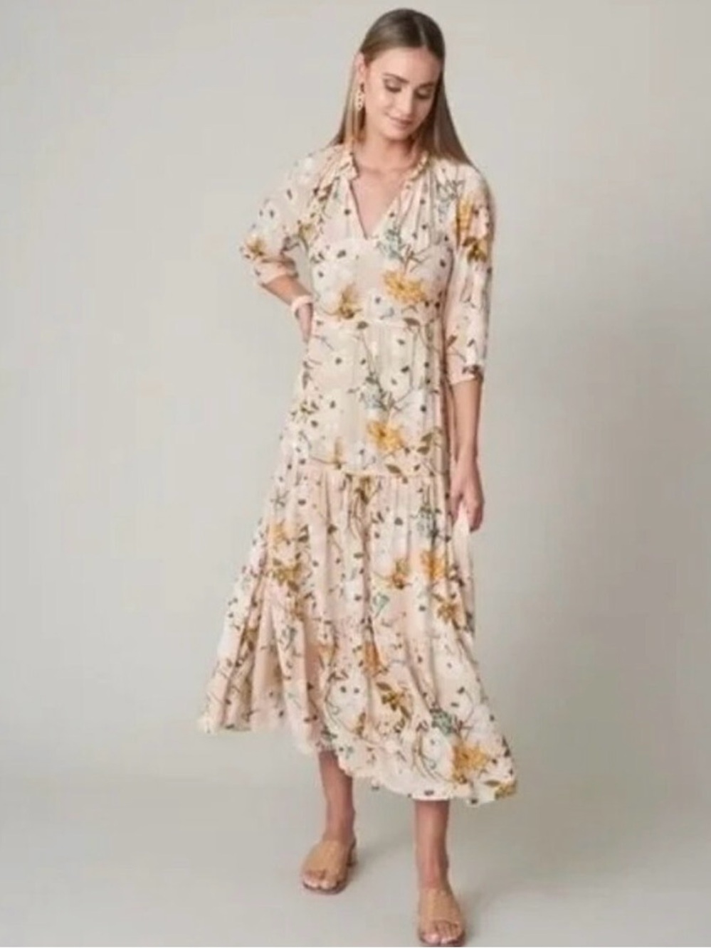 Spartina 449 Blush Floral Tie-Neck Midi Dress